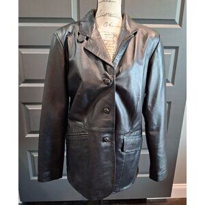 Croft & Barrow Black Lambskin Leather Blazer/Pre-owned, Sz. M EUC